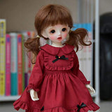 HMANE BJD Dolls Clothes 1/4, Fluffy Skirt Princess Dress Outfit Clothes Set for 1/4 BJD Dolls (No Doll) - Claret