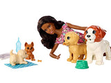Barbie Doggy Daycare Doll, Brunette, and Pets Playset with 4 Dogs, Including One Puppy that Poops and One that Pees, Plus Color-Change Paper and More, Gift for 3 to 7 Year Olds
