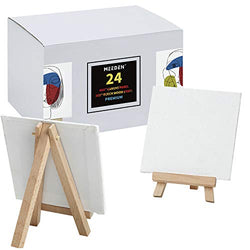 MEEDEN 24Pack 4 by 4 Inch Mini Canvas Panels Combined with 3 by 5 Inch Beech Wood Easels Set for Paintings Craft Small Acrylics Oil Projects
