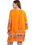 Romwe Women's Plus Size Boho Bohemian Tribal Print Summer Beach Dress Burnt Orange 1XL