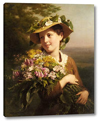 A Young Beauty Holding a Bouquet of Flowers by Fritz Zuber-Buhler - 8" x 10" Gallery Wrap Giclee Canvas Print - Ready to Hang