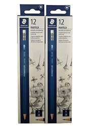 Staedtler Pencils Wooden lead graphite 2B lead pencil with eraser, Total 24 count