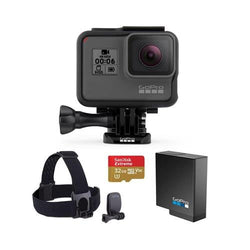 GoPro HERO6 Black - Bundle Head Strap + QuickClip, 32GB Micro SDHC U3 Card, and a Spare Battery