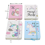 4 PCS Unicorn Notebook 3x4-inch Mini Journal Inner Pocket Notepad Cute Writing Note Books with Elastic Closure Ruled Memo Book Club Gifts