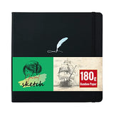 Square Hardbound Sketchbook – 8x8 Inch - Faux PU Leather Hardcover Sketch Journal – 180GSM Thick Bamboo Paper 128 Blank Pages for Artist Drawing - Black