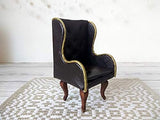 Miniature Leather Wing Chair. Luxury Armchair for Dollhouse 1:12 scale