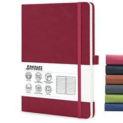 Sinfinate Lined Journal Notebooks, A5 100gsm(100%) 160pages Premium Thick Acid-free Beige Paper, Classic Ruled Lay-flat Vegan Leather Hard Cover Notebook, 8.4" x 5.7", Red