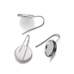Pandahall 50pcs Stainless Steel Earring Hooks S Shape Ear Wire with Cabochon Setting Bezel Blank