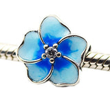 CKK Fits Pandora Charms Bracelets 925 Sterling Silver Beads Blue Plumeria Floral Bead Charms for