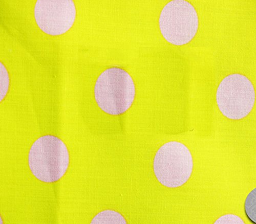 Polycotton Fabric Printed POLKA DOTS PINK YELLOW / 60" Wide / Sold by the Yard