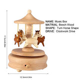 Fdit Carousel Music Box Wooden Merry-Go-Round Horse Musical Box Turn Horse Shaped Wood Crafts Birthday Home Decor
