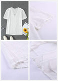 BLENCOT Women's Fashion Summer Short Sleeve Tops V Neck Lace Hem Basic Tee Shirts Pom Pom Chiffon Flowy Blouses Boho Clothing for Women White X-Large