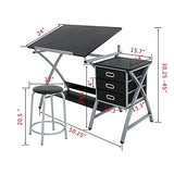 ZENY Drafting Table and Stool Set Tabletop Tilted Drawing Table Drafting Desk w/Drawers Artists Workstation, Art Craft Supplies