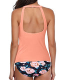 Holipick Women Orange Pink Tankini Swimsuits High Neck Halter Tummy Control Two Piece Bathing Suits M