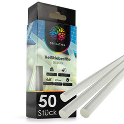 OfficeTree 50 x Hot Glue Sticks - 6“ Long x 0.28“ Diameter - Extra-Powerful Glue Gun Sticks - For Standard Hot Glue Guns - Transparent - Quick-Drying - Gluestick Pack