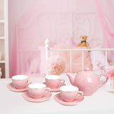 FAO Schwarz Ceramic Tea Party Set for Kids, Pink Polka Dot, 9 Pieces