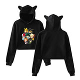 MORGENLICHT Women's My Hero Academia Crop Top Cat Ear Hoodie With Keychain Set Anime Keyring Sweatshirt( m Izuku-Black)