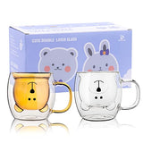 SHENDONG Cute Bear Mugs Set of 2 Cups Bear Tea Coffee Cup with Handle 8.5oz Milk Cup Double Wall Insulated Glass Espresso Cups Glass Gift for Birthday Valentine's Day and Office (2 Pack, White Brown)