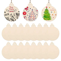 30pcs Round Wooden Christmas Ornaments Unfinished with Hole, 3" DIY Blank Wood Ornaments, Wooden Slices for Crafts Bulk, Christmas Tree Holiday Hanging Decorations