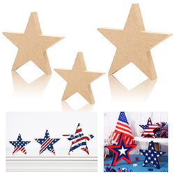 Whaline 3Pcs Wooden Star Cutouts Unfinished Patriotic Table Wooden Signs Star Shaped Slice Ornament for 4th of July Memorial Day Home Kitchen Office Mantle Decor DIY Art Craft, 3 Sizes
