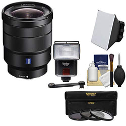 Sony Alpha E-Mount Vario-Tessar T FE 16-35mm f/4.0 ZA OSS Zoom Lens + Flash & Soft Box + Diffuser + 3 Filters Kit for A7, A7R, A7S Mark II, A5100, A6000, A6300