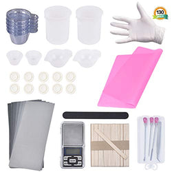 130PCS Resin Starter Kit with Silicone Mixing Cups, Silicone Measuring Cups，Sticks, Silicone Mat, Digital Pocket Scale, Sandpaper, Finger Cots, Stirring Needle Spoon Tool Set for Resin Art (Pink)