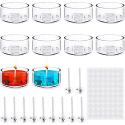 10 Pieces Plastic Clear Tealight Cups Holders Tea Light Holders Containers Tealight Case Holder with 50 Pieces 4.3 cm Candle Wicks and 70 Pieces Candle Wicks Sticker for DIY Candle Making, Round