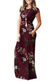 VIISHOW Women's Short Sleeve Floral Printed Dress Loose Plain Maxi Dresses Casual Long Dresses with Pockets(Floral Wine red XS)