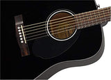 Fender CD-60S Solid Top Dreadnought Acoustic Guitar - Black Bundle with Hard Case, Tuner, Strap, Strings, Picks, and Austin Bazaar Instructional DVD