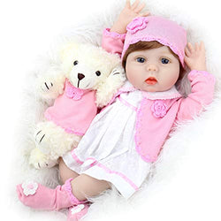 Aori Realistic Reborn Baby Doll 22 Inch Lifelike Weighted Reborn Baby Girl Doll with White Bear Accessories