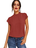 Romwe Women's Elegant Short Sleeve Mock Neck Workwear Blouse Top Shirts Red A S