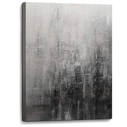 Wall Art for Bedroom Black and White Abstract Picture Hand-Painted Oil Painting Large Canvas Artwork Framed Wall Decor for Living Room Bathroom Modern Abstract Room Decoration Size 24x36 Ready to Hang