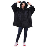 Oversized Blanket Sweatshirt, Super Soft Warm Cozy Wearable Sherpa Hoodie for Adults & Children, Reversible, Hood & Large Pocket, One Size, Black