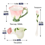 oliruim Handmade Rose Tea Cup Personalized Small Coffee Cup Set Tea Cup and Tea Tray with Spoon 1 Set Fine Porcelain Gift Set