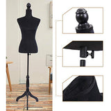 Sandinrayli Black Female Mannequin Torso Dress Form Clothing Display w/Black Tripod Stand