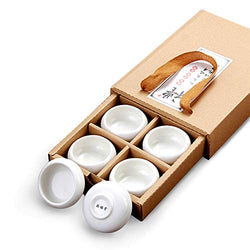 Yan Hou Tang Chinese Ceramic Sake Tea Cup Porcelain Tiny Slim White Cyan Clay 45ml 1.6 Oz - 6 Japanese Teacups Set for Drink Matcha Wine Korean Anniversary Traditional Ceremony Handcrafted Gift Box