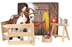 Adora Amazing World “Plush Horse with 1 Sound Effect, Saddle, Harness & Wooden Stable Play Set” – 15 Piece Set for 18” Dolls [Amazon Exclusive], 29136