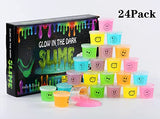 24 Pack Glow in The Dark Slime with Emoji Face Emoticon, Multi Colors Galaxy Color Slime Kit - Green, Blue, Pink, Yellow, Purple and Orange Party Favors ,Birthday Gifts for Kids Girl and Boys