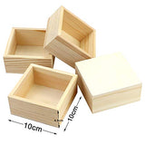 Fireboomoon 4 Pack Unfinished Wooden Box,Rustic Small Wood Square Storage Organizer Container Craft Box for DIY Craft Collectibles Home Venue Desktop Drawer Decor Succulent Pot