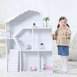 Dollhouse for Kids ,Bookcase Bookshelf Doll House Wooden Toys Books Storage Organiser Shelf, Gift for Children with 3 Tier Display Shelving Unit White Storage Rack