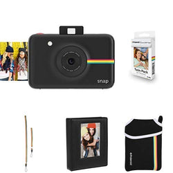Polaroid Snap Instant Digital Camera (Black) with Extra Paper, Album, Case, Colorful Neck/Hand Strap