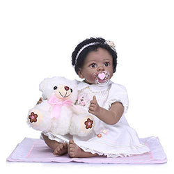 iCradle Real Life 22 inch 55cm Reborn Baby Dolls Nurturing Soft Silicone Realistic Looking Newborn Dolls Black Skin Girl Indian African Style Baby Doll Toy for Ages 3+