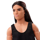 Barbie Signature Barbie Looks Ken Doll (Long Brunette Hair) Fully Posable Fashion Doll Wearing Black Tank Top & Metallic Pants, Gift for Collectors