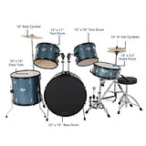 Ktaxon 5-Piece Adult Drum Set, Full Size Complete Drum Kit with Cymbal Stands, Hi-hat Stand, Sticks, Drum Pedal, Stool, Floor Tom, Blue