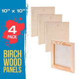 U.S. Art Supply 10" x 10" Birch Wood Paint Pouring Panel Boards, Studio 3/4" Deep Cradle (Pack of 4) - Artist Wooden Wall Canvases - Painting Mixed-Media Craft, Acrylic, Oil, Watercolor, Encaustic