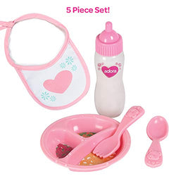 Adora Baby Doll Accessories Magic Feeding Set - Magic Plate, Magic Baby Doll Bottle with Milk, Bib, Fork & Spoon