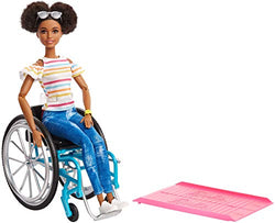 Barbie Fashionistas Doll, Brunette with Rolling Wheelchair and Ramp, for 3 to 8 Year Olds