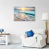 gaosoul Wall Art Canvas Beach Sunrise Ocean Waves Nature Pictures Prints Canvas Wall Art Modern Seascape Waves Landscape Giclee Artwork Decor for Living Room Bedroom Kitchen 24x16in