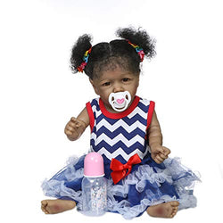 Zero Pam Real Life Baby Dolls Silicone Full Body 22 Inch African American Reborn Baby Dolls Girl Black Skin Realistic Toddler Dolls Washable Reborn Dolls for Girl and Boys