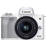 Canon EOS M50 Mark II (White) with 15-45mm Lens Content Creator Kit – 64GB Extreme Speed Memory, LED Video Light, Microphone, Tripod, Remote, Vlogging Editing Software + More (36pc Bundle)